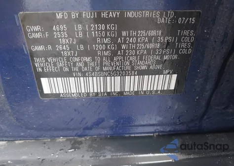 2016 Subaru Outback 2.5I Limited from USA, damaged, VIN 4S4BSBNC5G3203584